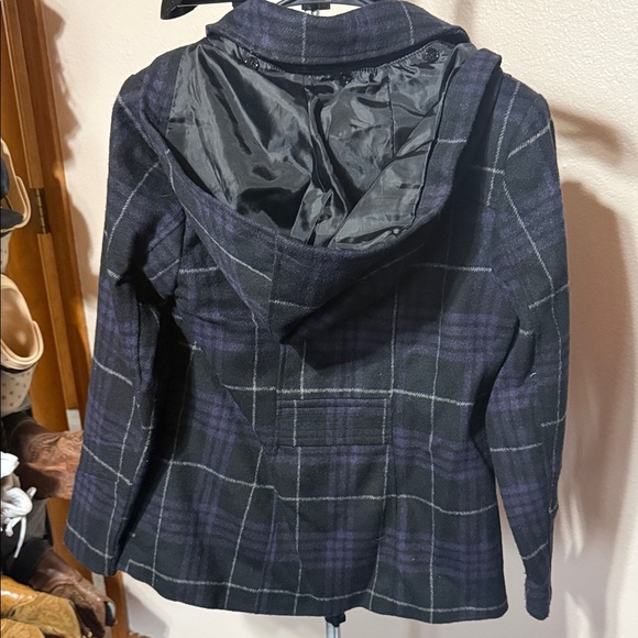Faded Glory Black and Purple Plaid Pea Coat - Picture 4 of 4